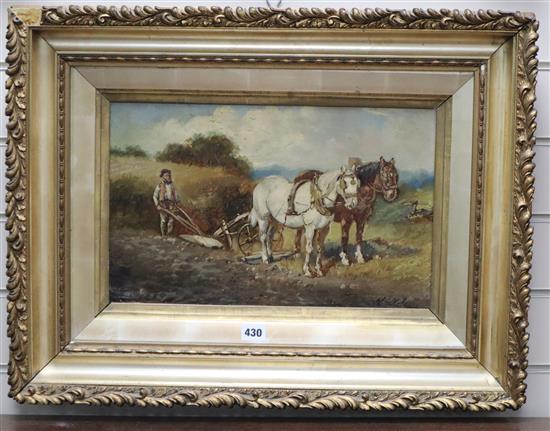 J.W. Nelsall?, oil on canvas, The Plough Team, indistinctly signed, 26 x 42cm